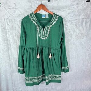 DG2 Diane Gilman embroidered peasant tunic top dress green size M